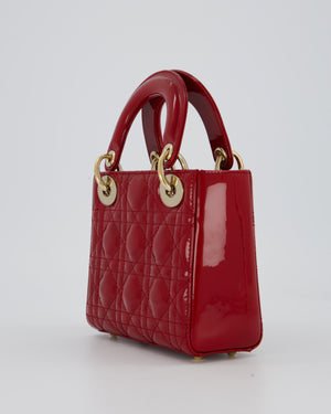 Christian Dior Small Lady Dior Bag in Cherry Red Patent Leather with Gold Hardware
