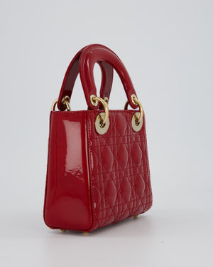 Christian Dior Small Lady Dior Bag in Cherry Red Patent Leather with Gold Hardware