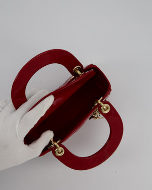 Christian Dior Small Lady Dior Bag in Cherry Red Patent Leather with Gold Hardware