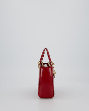 Christian Dior Small Lady Dior Bag in Cherry Red Patent Leather with Gold Hardware
