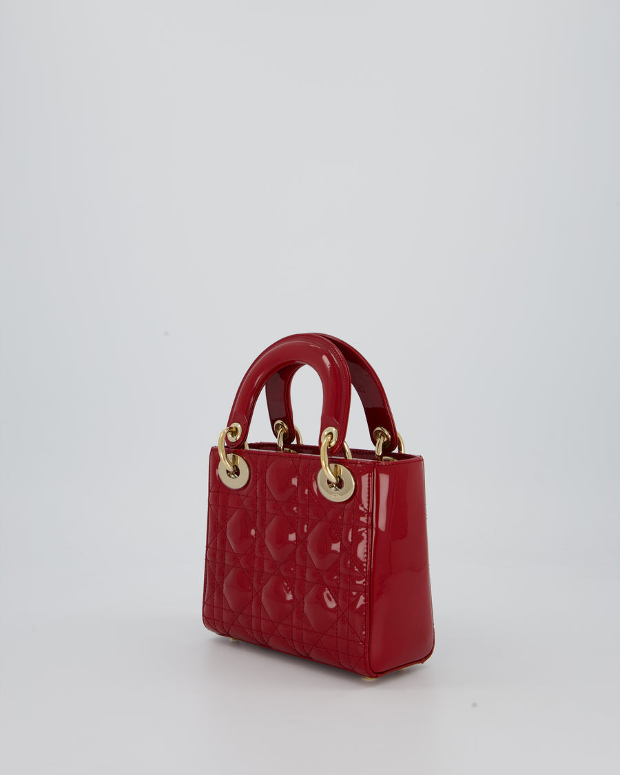 Christian Dior Small Lady Dior Bag in Cherry Red Patent Leather with Gold Hardware