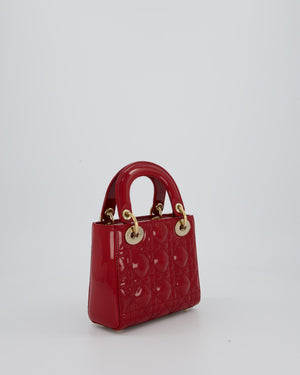 Christian Dior Small Lady Dior Bag in Cherry Red Patent Leather with Gold Hardware