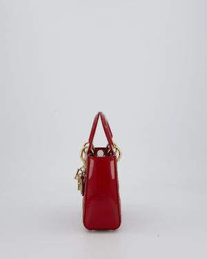 Christian Dior Small Lady Dior Bag in Cherry Red Patent Leather with Gold Hardware