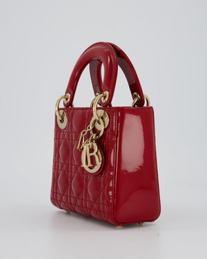 Christian Dior Small Lady Dior Bag in Cherry Red Patent Leather with Gold Hardware