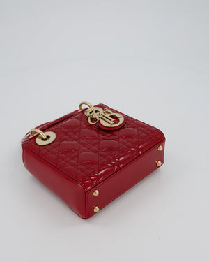 Christian Dior Small Lady Dior Bag in Cherry Red Patent Leather with Gold Hardware