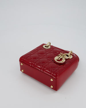 Christian Dior Small Lady Dior Bag in Cherry Red Patent Leather with Gold Hardware