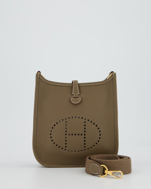 Hermès Mini Evelyne Bag in Etoupe Clemence Leather with Gold Hardware