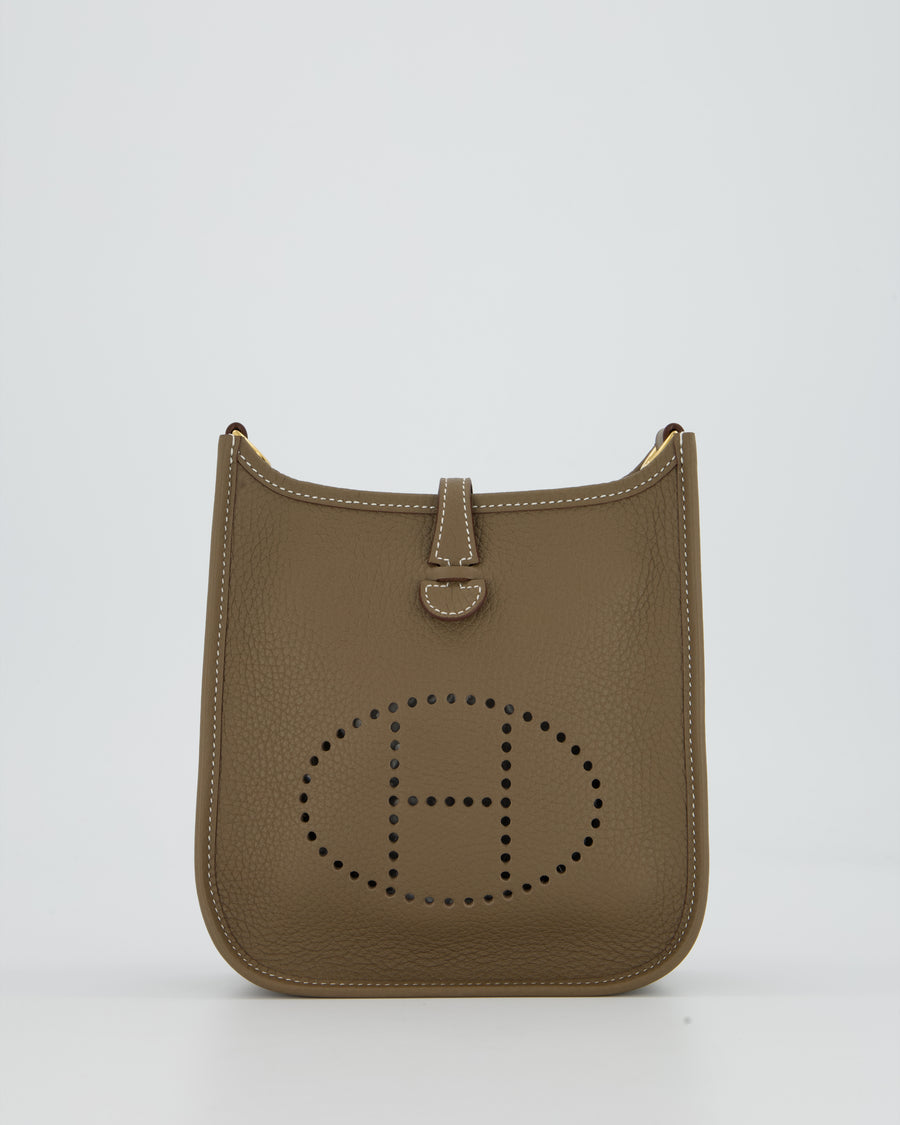Hermès Mini Evelyne Bag in Etoupe Clemence Leather with Gold Hardware
