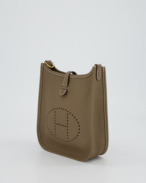 Hermès Mini Evelyne Bag in Etoupe Clemence Leather with Gold Hardware