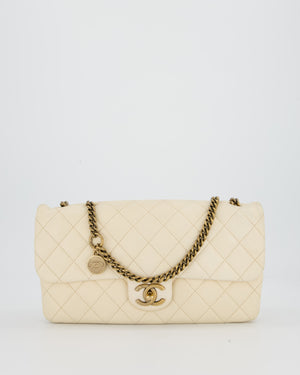 Chanel CC Crown Single Flap Bag in Beige Clair Calfskin with Antique Gold Hardware