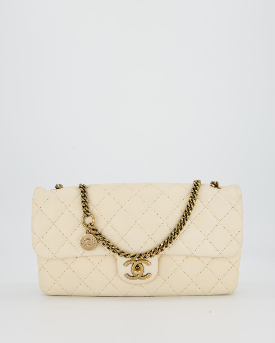 Chanel CC Crown Single Flap Bag in Beige Clair Calfskin with Antique Gold Hardware