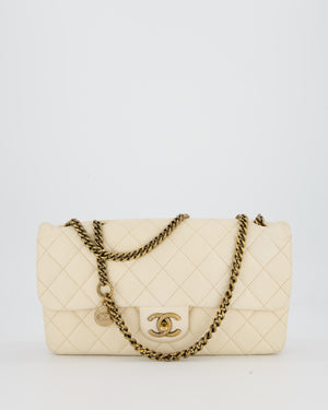Chanel CC Crown Single Flap Bag in Beige Clair Calfskin with Antique Gold Hardware