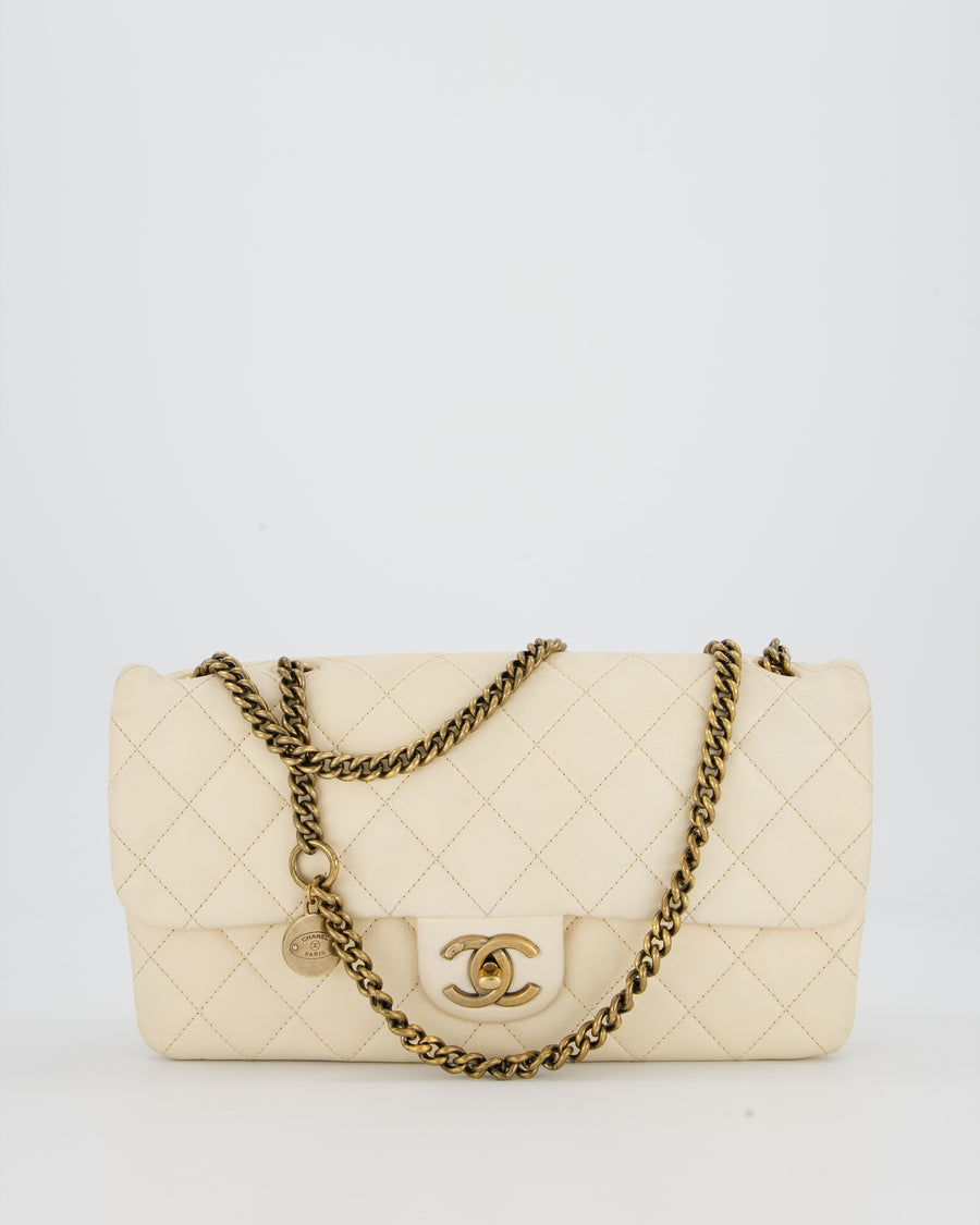 Chanel CC Crown Single Flap Bag in Beige Clair Calfskin with Antique Gold Hardware