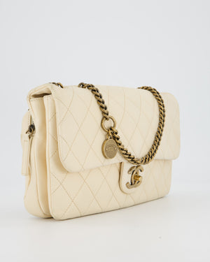 Chanel CC Crown Single Flap Bag in Beige Clair Calfskin with Antique Gold Hardware