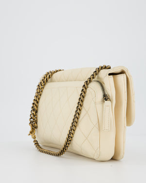 Chanel CC Crown Single Flap Bag in Beige Clair Calfskin with Antique Gold Hardware
