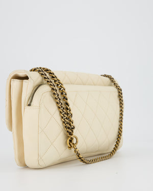 Chanel CC Crown Single Flap Bag in Beige Clair Calfskin with Antique Gold Hardware
