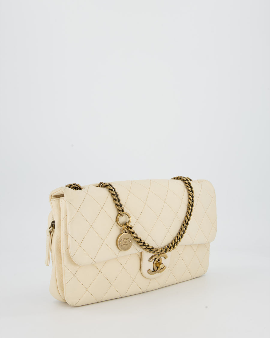 Chanel CC Crown Single Flap Bag in Beige Clair Calfskin with Antique Gold Hardware