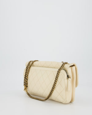 Chanel CC Crown Single Flap Bag in Beige Clair Calfskin with Antique Gold Hardware