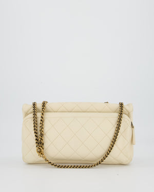 Chanel CC Crown Single Flap Bag in Beige Clair Calfskin with Antique Gold Hardware