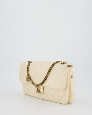 Chanel CC Crown Single Flap Bag in Beige Clair Calfskin with Antique Gold Hardware