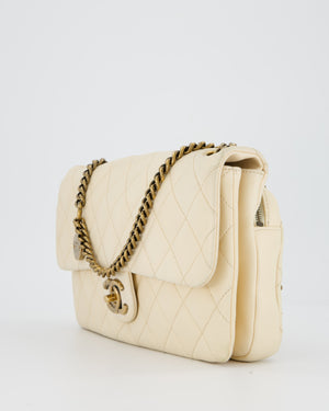 Chanel CC Crown Single Flap Bag in Beige Clair Calfskin with Antique Gold Hardware