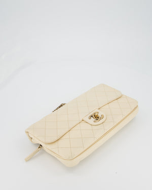 Chanel CC Crown Single Flap Bag in Beige Clair Calfskin with Antique Gold Hardware