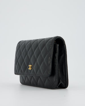 Chanel Black Wallet on Chain Bag in Caviar Leather with Gold Hardware