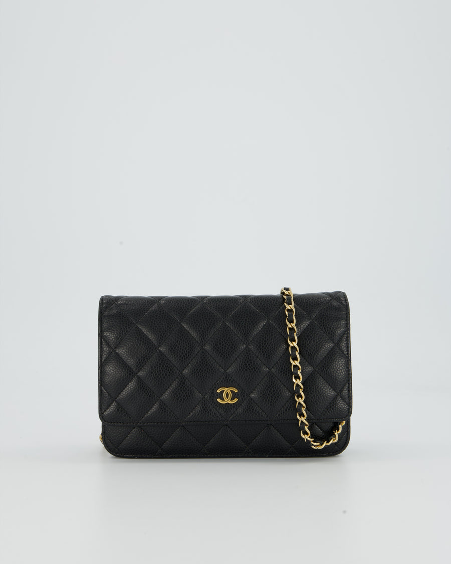 Chanel Black Wallet on Chain Bag in Caviar Leather with Gold Hardware