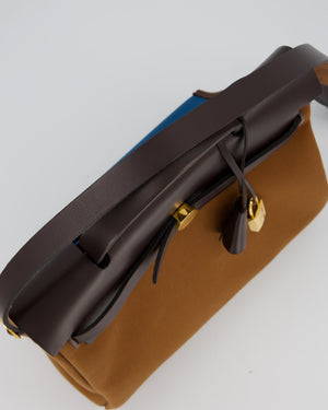 Hermès Herbag Zip 31 Bag in Alezan and Bleu Outremer Canvas, Ebene Vache Hunter Leather with Gold Hardware