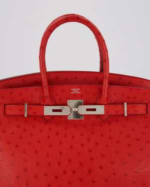 Hermès Birkin 30 Retourne Bag in Red Rouge Vif Ostrich Leather with Palladium Hardware