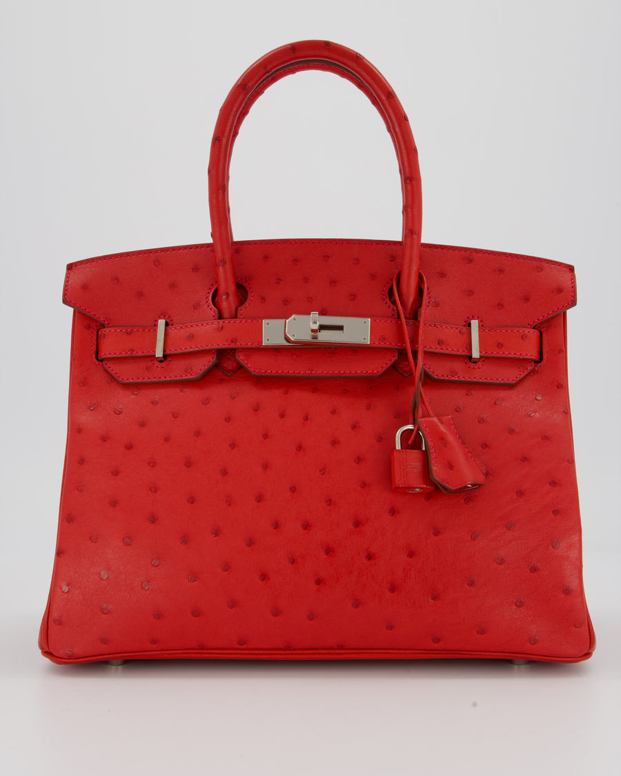 Hermès Birkin 30 Retourne Bag in Red Rouge Vif Ostrich Leather with Palladium Hardware