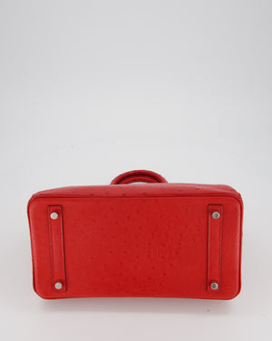 Hermès Birkin 30 Retourne Bag in Red Rouge Vif Ostrich Leather with Palladium Hardware