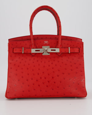 Hermès Birkin 30 Retourne Bag in Red Rouge Vif Ostrich Leather with Palladium Hardware