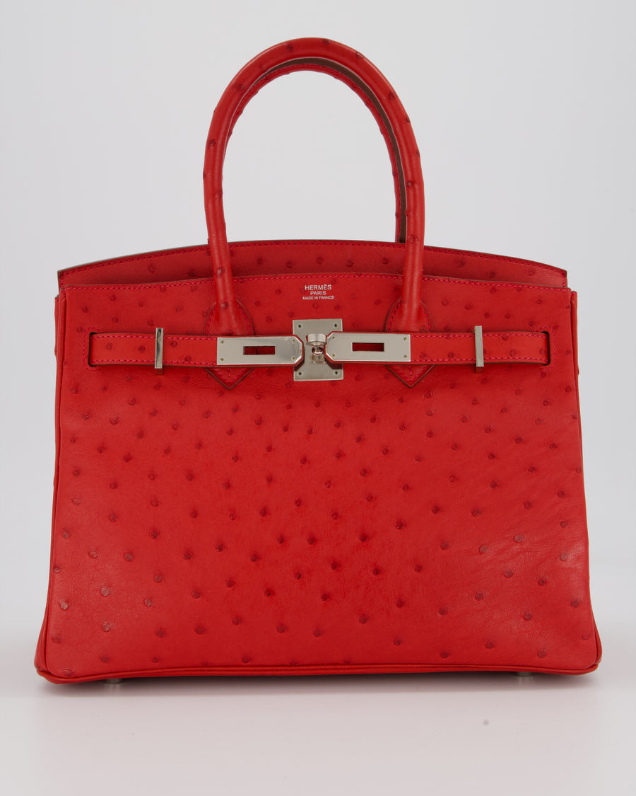 Hermès Birkin 30 Retourne Bag in Red Rouge Vif Ostrich Leather with Palladium Hardware