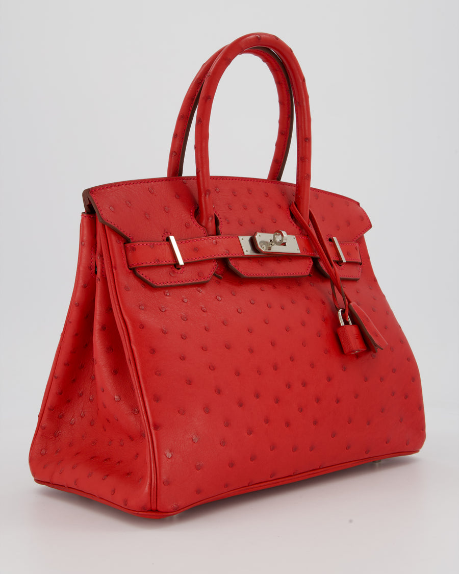 Hermès Birkin 30 Retourne Bag in Red Rouge Vif Ostrich Leather with Palladium Hardware