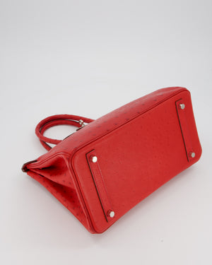 Hermès Birkin 30 Retourne Bag in Red Rouge Vif Ostrich Leather with Palladium Hardware