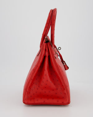 Hermès Birkin 30 Retourne Bag in Red Rouge Vif Ostrich Leather with Palladium Hardware