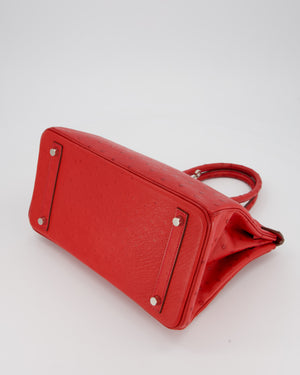 Hermès Birkin 30 Retourne Bag in Red Rouge Vif Ostrich Leather with Palladium Hardware