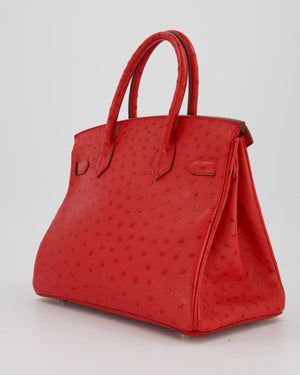 Hermès Birkin 30 Retourne Bag in Red Rouge Vif Ostrich Leather with Palladium Hardware