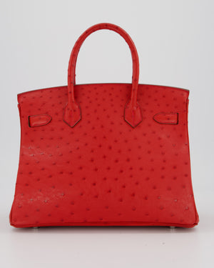 Hermès Birkin 30 Retourne Bag in Red Rouge Vif Ostrich Leather with Palladium Hardware