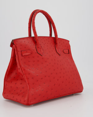 Hermès Birkin 30 Retourne Bag in Red Rouge Vif Ostrich Leather with Palladium Hardware