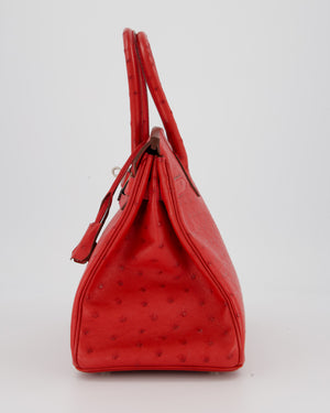 Hermès Birkin 30 Retourne Bag in Red Rouge Vif Ostrich Leather with Palladium Hardware
