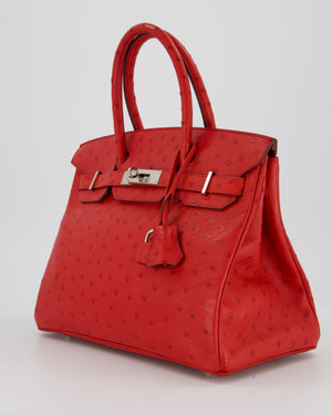 Hermès Birkin 30 Retourne Bag in Red Rouge Vif Ostrich Leather with Palladium Hardware