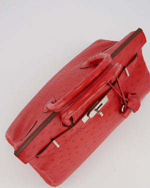 Hermès Birkin 30 Retourne Bag in Red Rouge Vif Ostrich Leather with Palladium Hardware