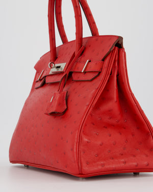Hermès Birkin 30 Retourne Bag in Red Rouge Vif Ostrich Leather with Palladium Hardware