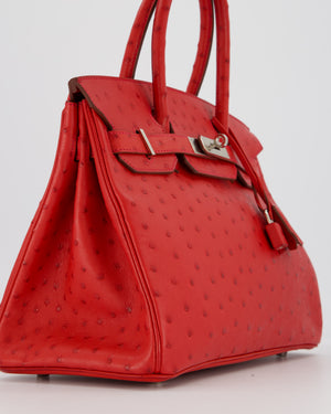 Hermès Birkin 30 Retourne Bag in Red Rouge Vif Ostrich Leather with Palladium Hardware
