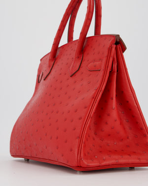 Hermès Birkin 30 Retourne Bag in Red Rouge Vif Ostrich Leather with Palladium Hardware