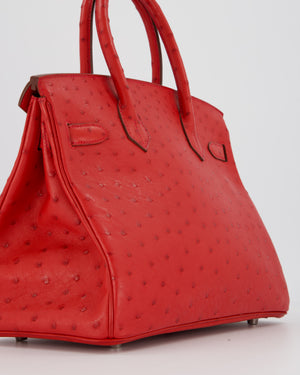 Hermès Birkin 30 Retourne Bag in Red Rouge Vif Ostrich Leather with Palladium Hardware