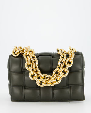 Bottega Veneta Padded Chain Cassette Bag in Forest Green Nappa Leather with Gold Hardware