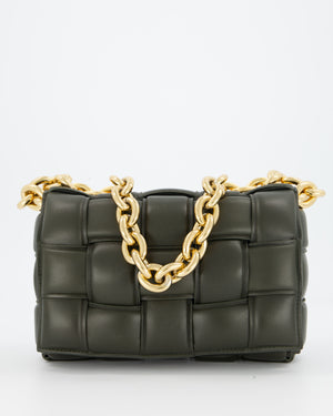 Bottega Veneta Padded Chain Cassette Bag in Forest Green Nappa Leather with Gold Hardware